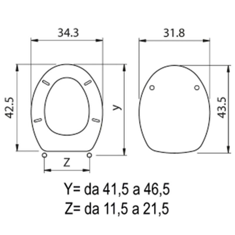 Asiento de inodoro Adecuado para Ellipse con bisagras metálicas ajustables
