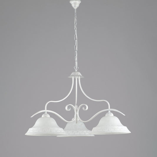 Araña clásica de hierro blanco plateado con cristal blanco, tres luces 30x h53 cm