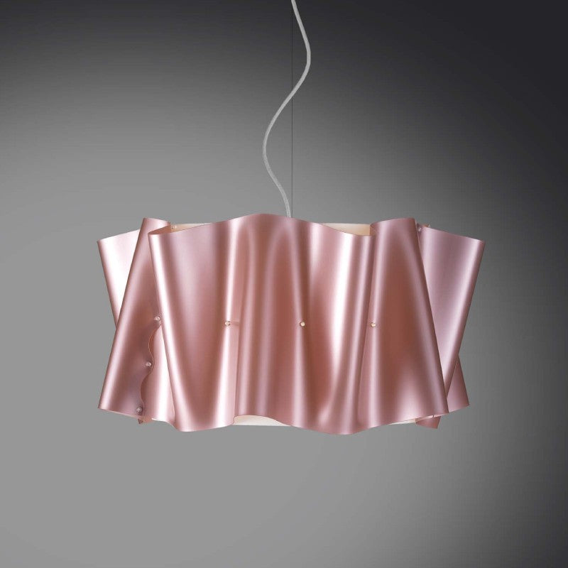 Lámpara colgante de cinco luces con pantalla FOLIO en Polilux rosa diámetro 60x h32 cm