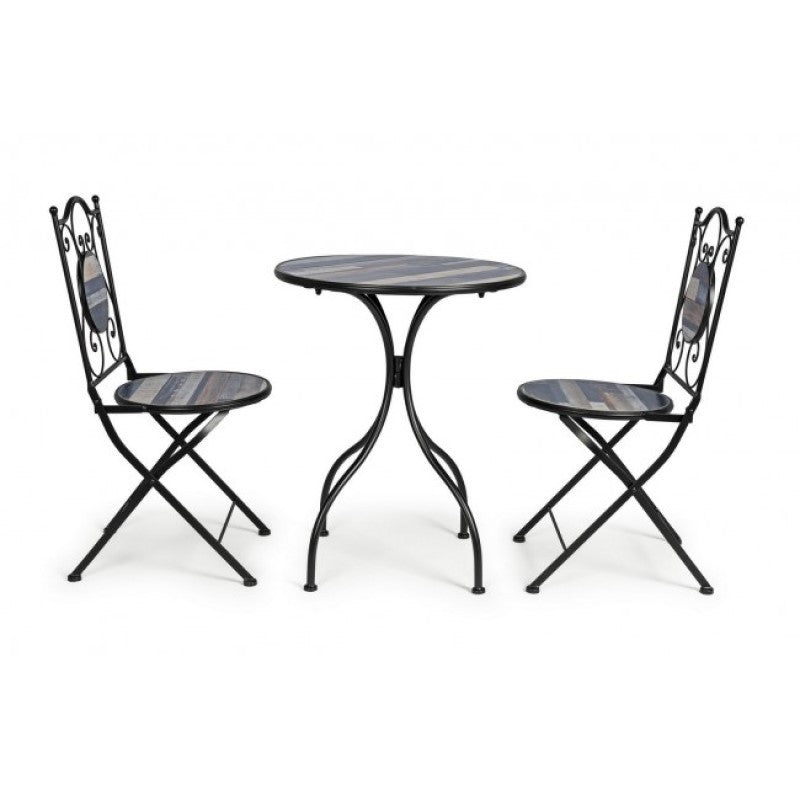 Juego de mesa y 2 sillas de jardín con adornos de cerámica Huston.