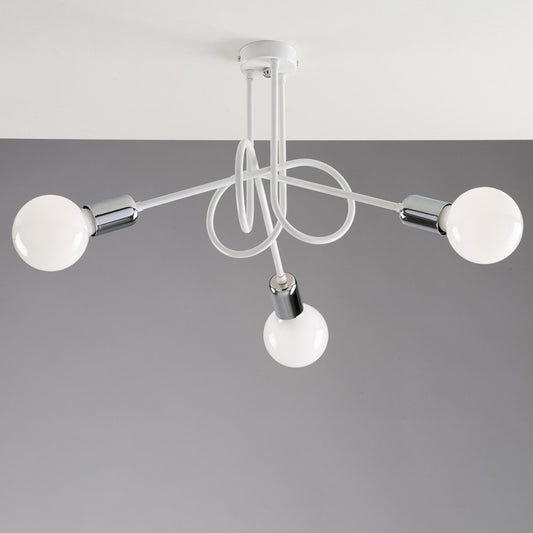 Plafón Urban de hierro blanco con acabado cromado, tres luces 42x h30 cm