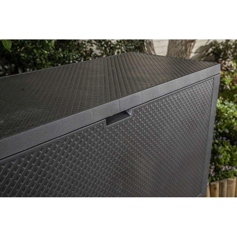Baúl caja Emily acabado resina tejida grafito 118x45xh.57 cm