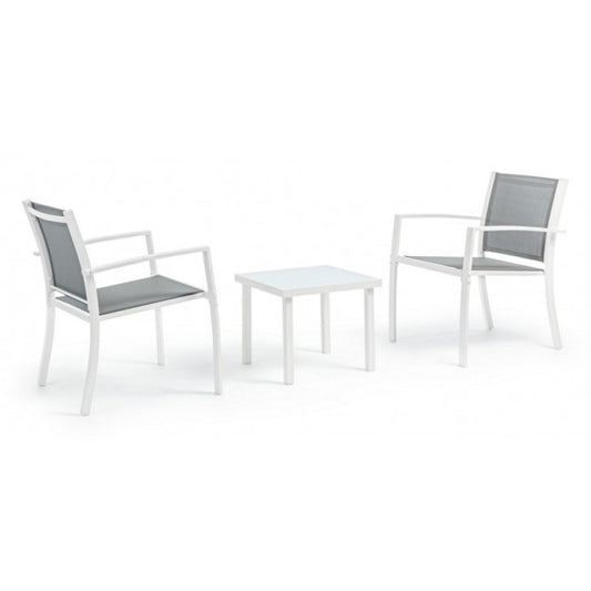 Conjunto de salón de jardín de 3 piezas en metal Auri blanco