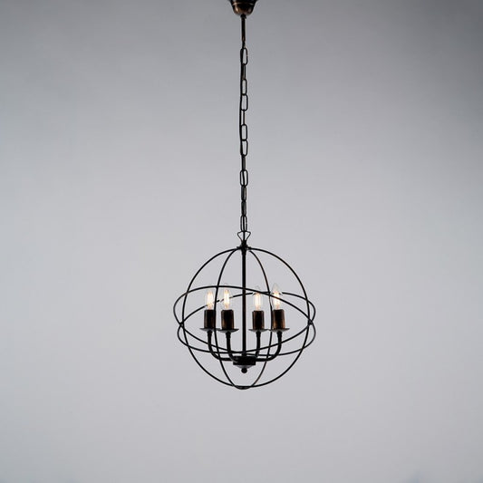 Lámpara colgante de hierro negro dorado con cuatro luces 39x h42 cm