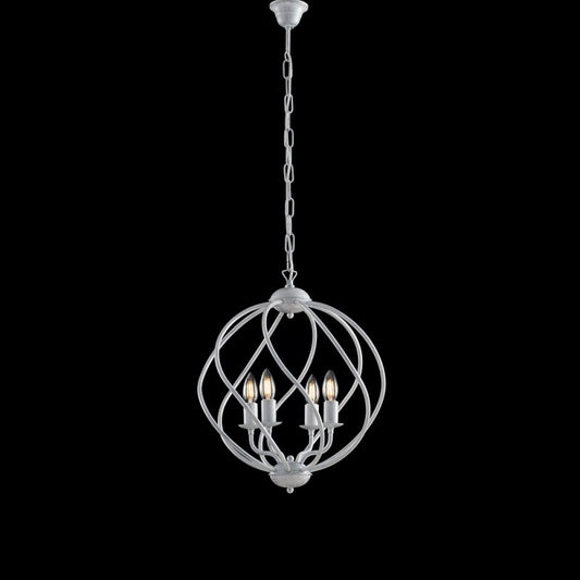 Lámpara colgante Deco hierro blanco plata cuatro luces 43x h50 cm
