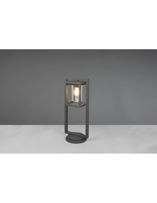 Linterna cilíndrica de cristal larga antracita, bolardo IP44, iluminación en trío, sensor crepuscular