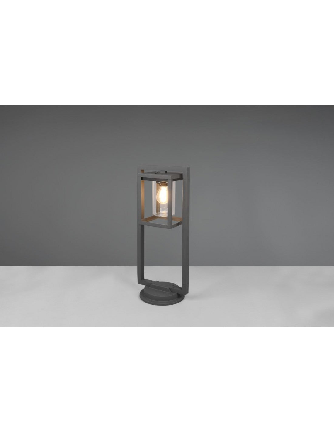 Linterna cilíndrica de cristal larga antracita, bolardo IP44, iluminación en trío, sensor crepuscular