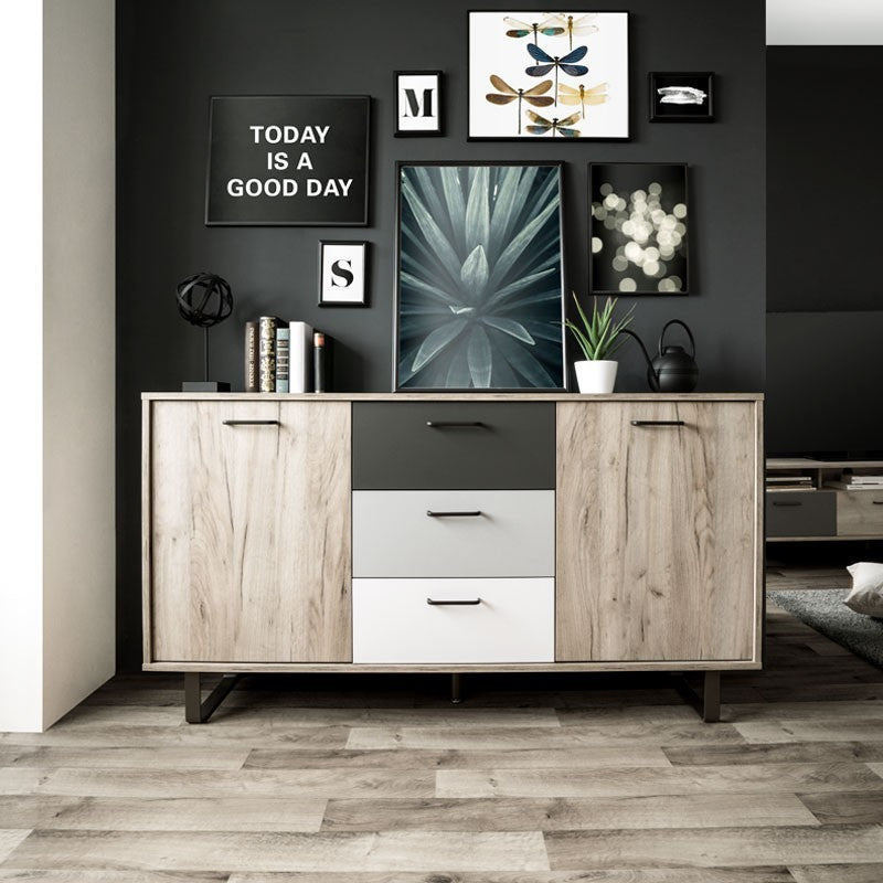 Madia 2 ante 3 cassetti colorati rovere grigio 160x35xh.86 cm EFFEZ