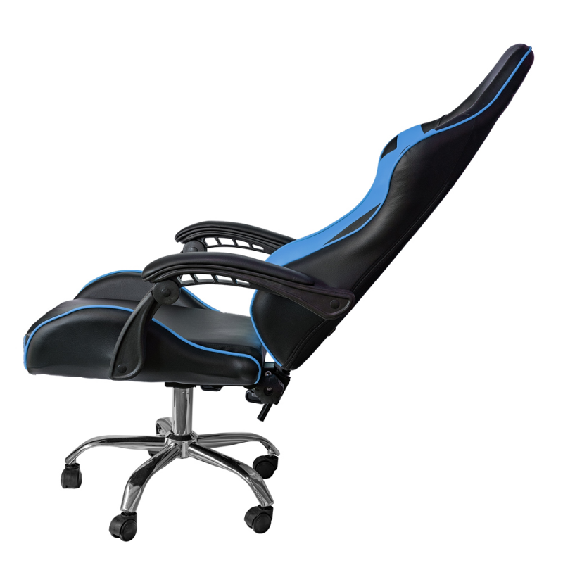 Silla gaming de oficina reclinable de ecopiel Azul y Negro 64x53x h123-133 cm