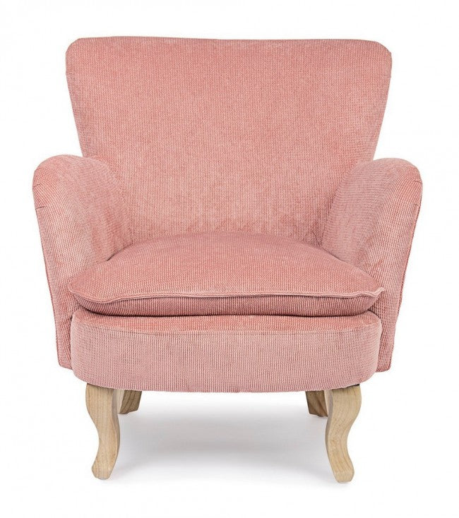 Sillón vintage de chenilla acolchado en terciopelo rosa