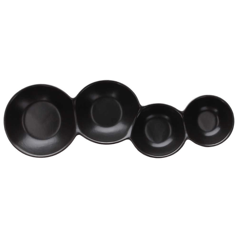 Plato antipasto con 4 compartimentos 28x9x2,5h cm en porcelana negra