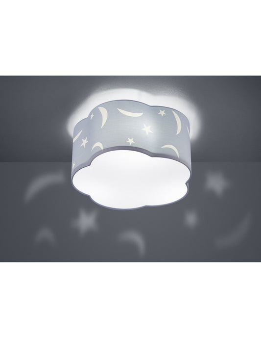 Lámpara de techo para habitación infantil Moony Adornos de lunas y estrellas azules Ø40 cm Trio Lighting