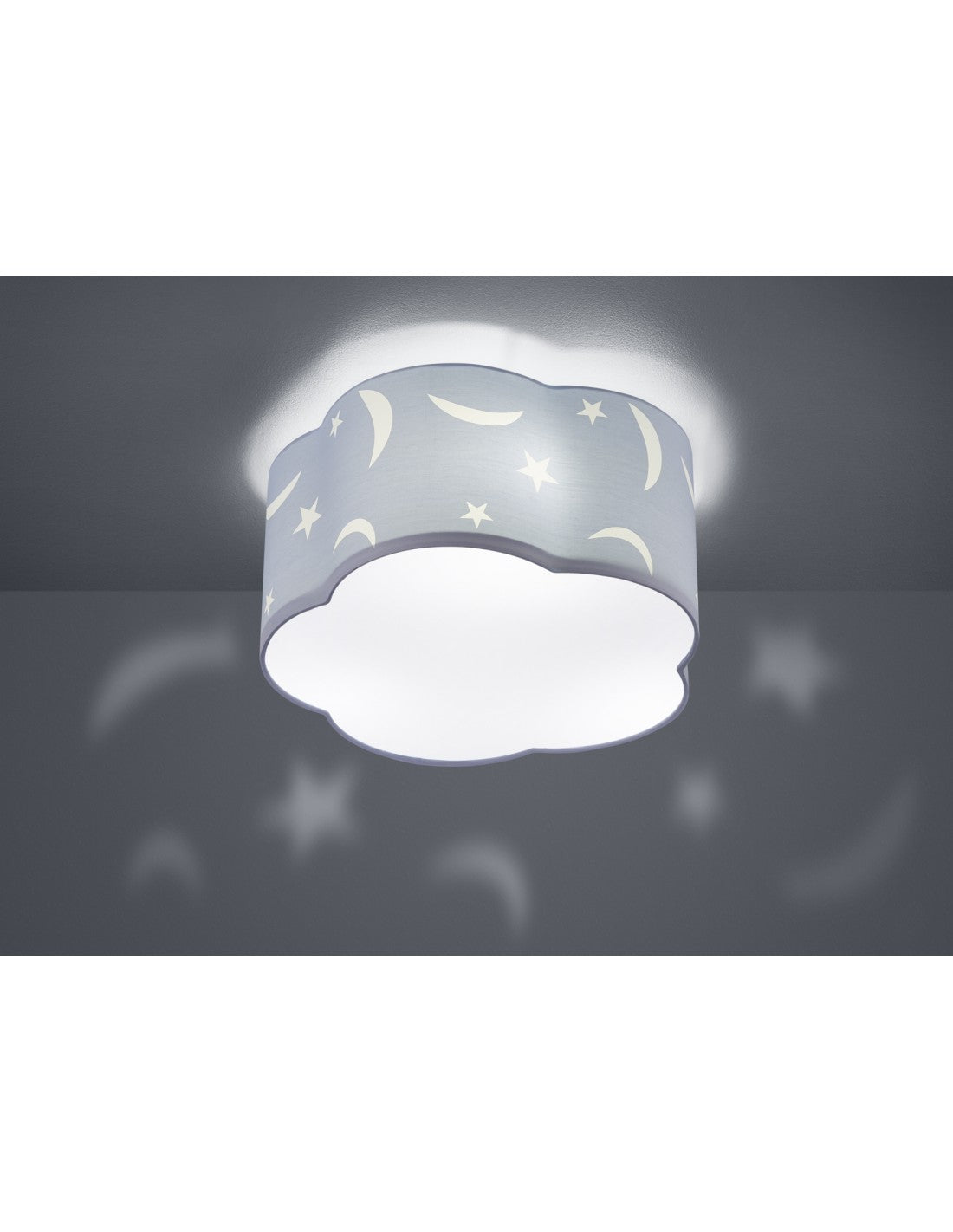 Lámpara de techo para habitación infantil Moony Adornos de lunas y estrellas azules Ø40 cm Trio Lighting