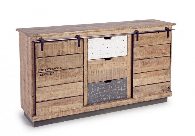 Aparador Tudor de 2 puertas y 3 cajones de madera revestida de melamina