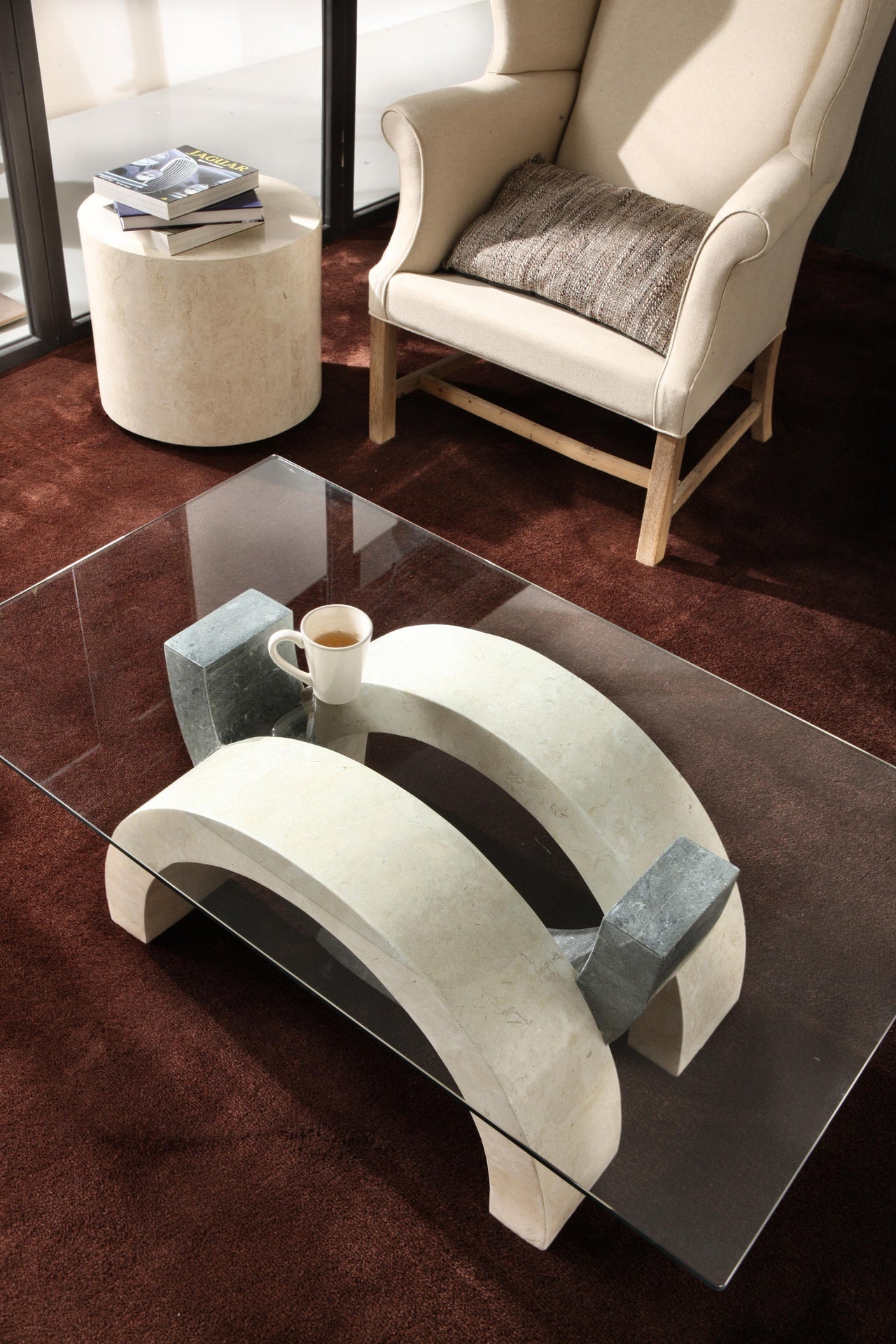 Mesa de centro transparente-beige-gris 70 cm x 120 cm Alt. 41 cm