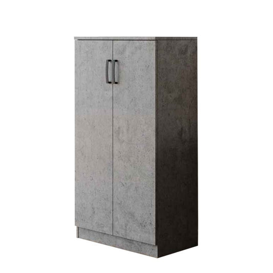 Zapatero multiusos en madera melamina gris cemento 2 puertas h130x71x38