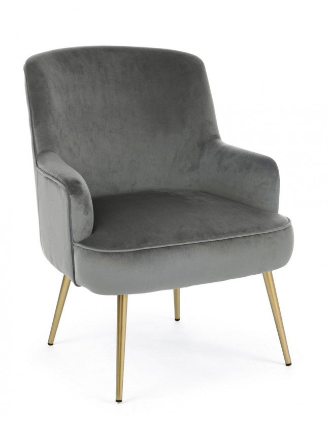 Sillón Clelia gris efecto terciopelo dorado
