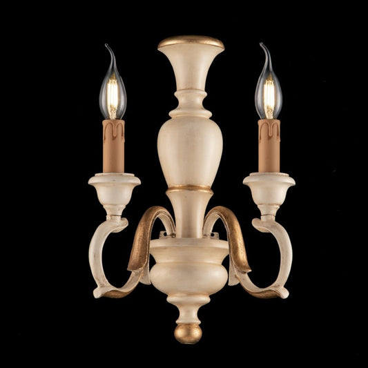 Aplique de madera dos luces Marfil y Hoja de Oro 25x h40 cm
