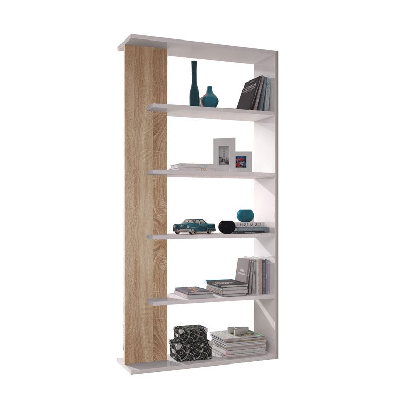 Librería abierta de diseño roble blanco 90 x 25 x 180 h cm