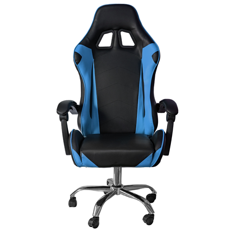 Silla gaming de oficina reclinable de ecopiel Azul y Negro 64x53x h123-133 cm