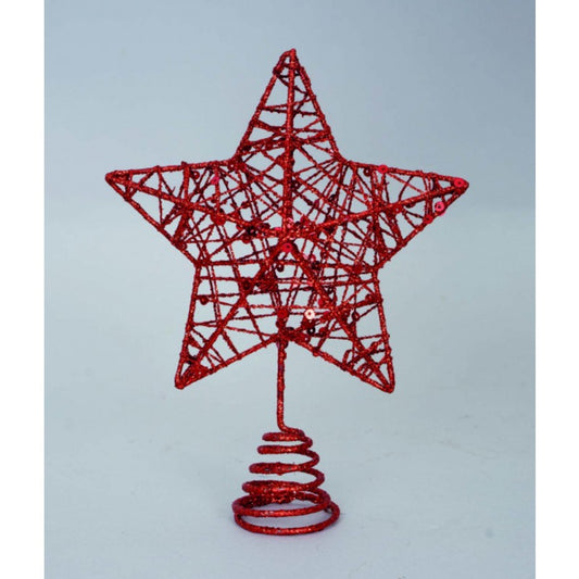 Punta de estrella con purpurina roja y metal 18 x 15 h cm