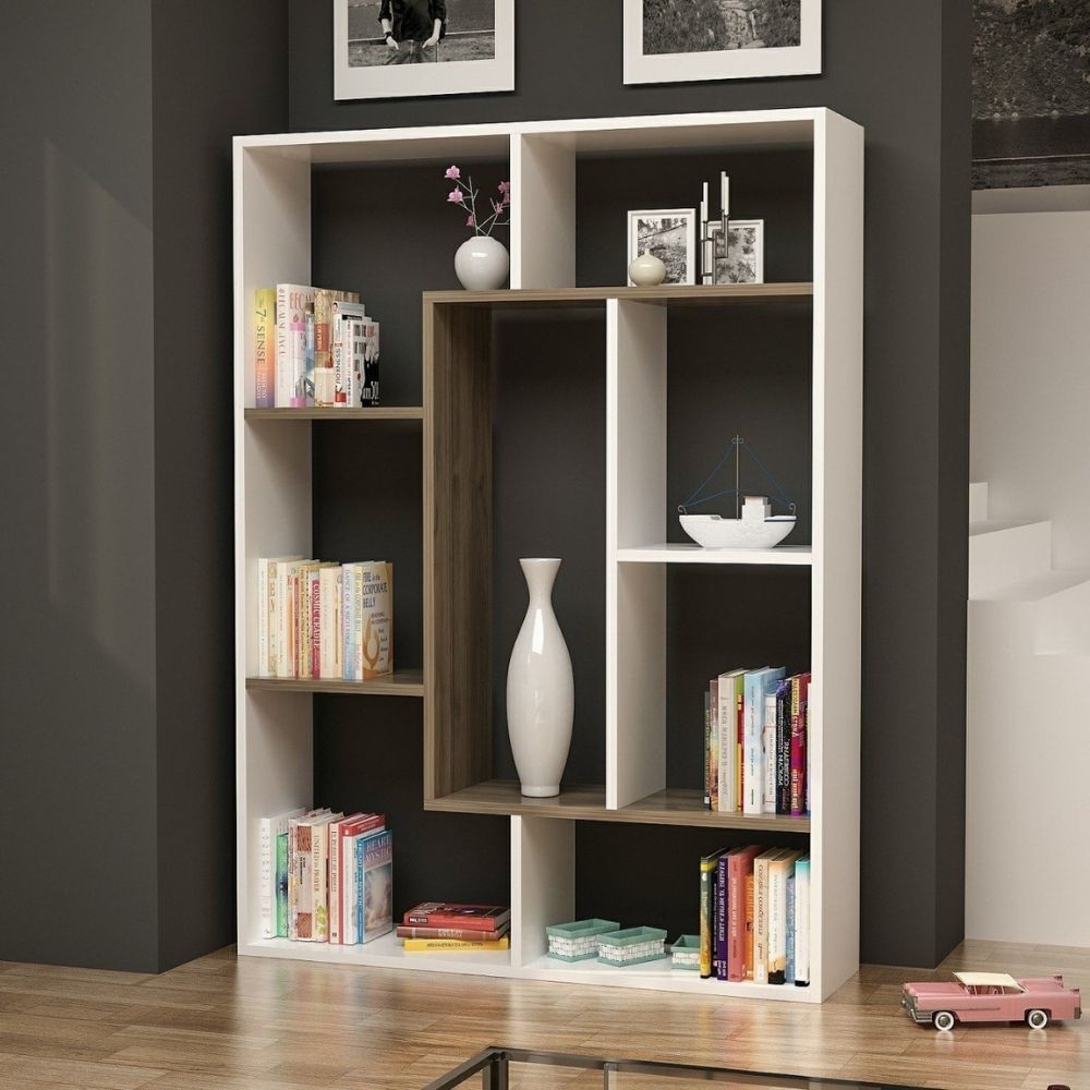 Librería Liam blanco detalle geométrico nogal 100x136h