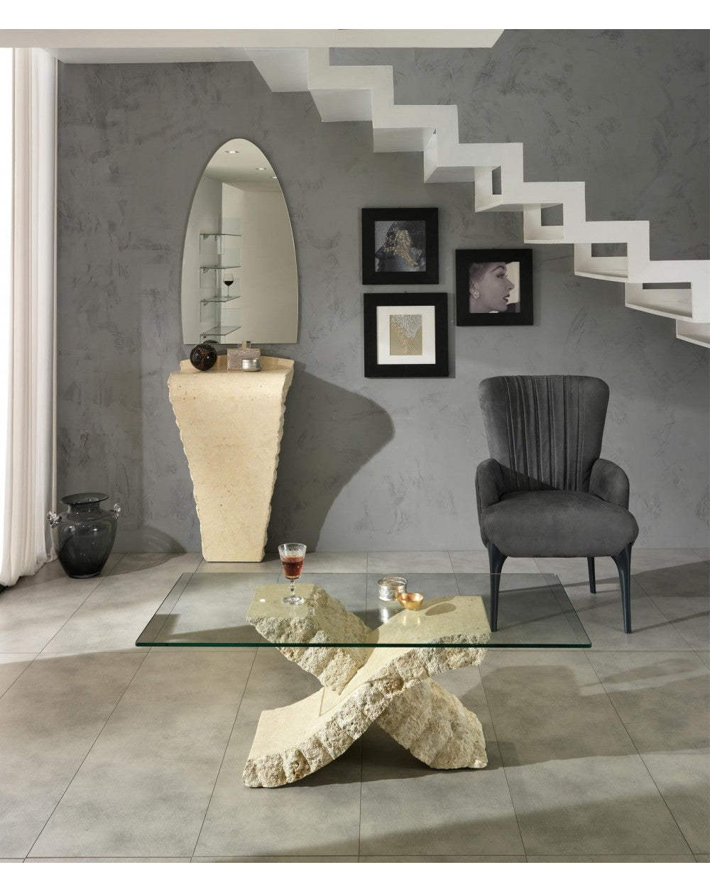 Mesa de centro beige transparente 70 cm x 120 cm Alt. 40 cm