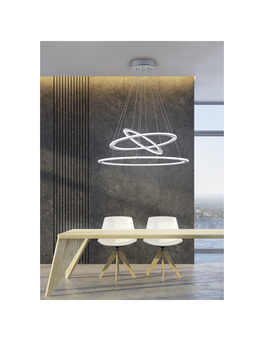 Lámpara colgante LED regulable 3 anillos Durban Níquel Ø80 cm Trio Lighting