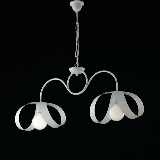 Lámpara colgante moderna de hierro blanco con dos luces 82x h35 cm
