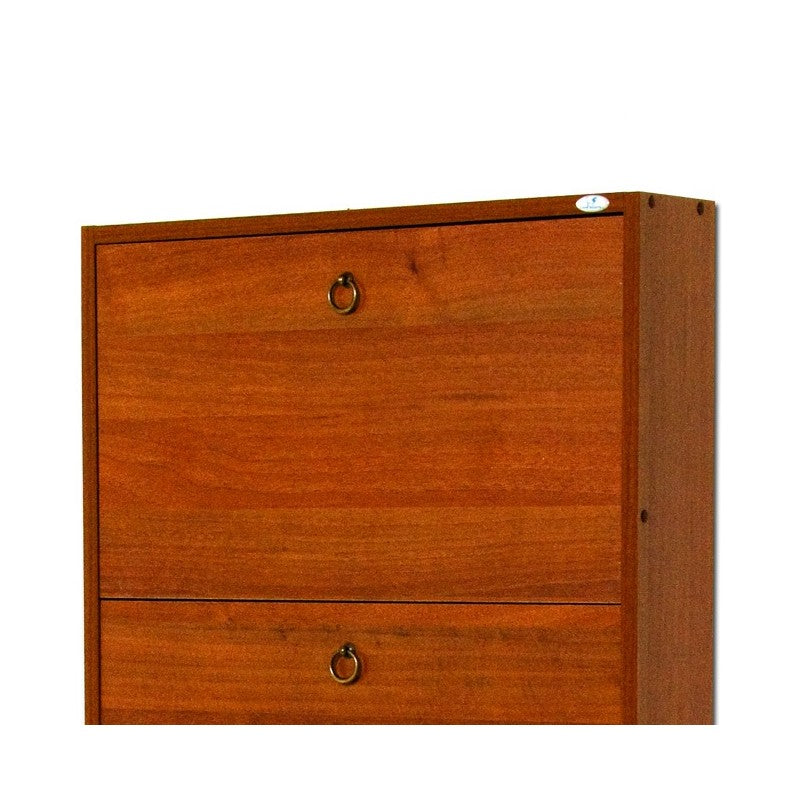 Zapatero slim de madera de melamina con 5 solapas de nogal antiguo h.180x65x15 cm