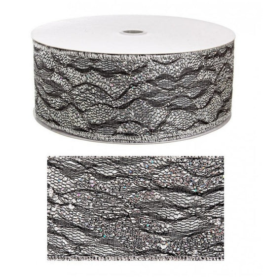 6x Cinta de encaje plateada con lentejuelas C 20M