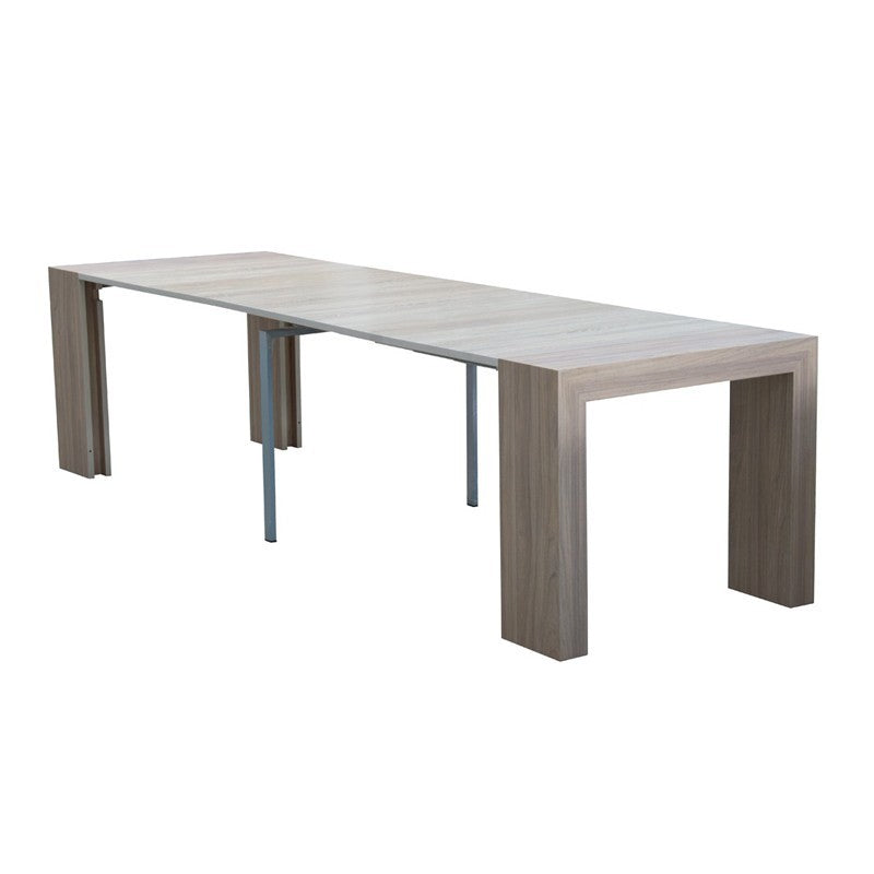 Mesa consola extensible con estructura plegable, acabado olmo, 90x50-300 cm