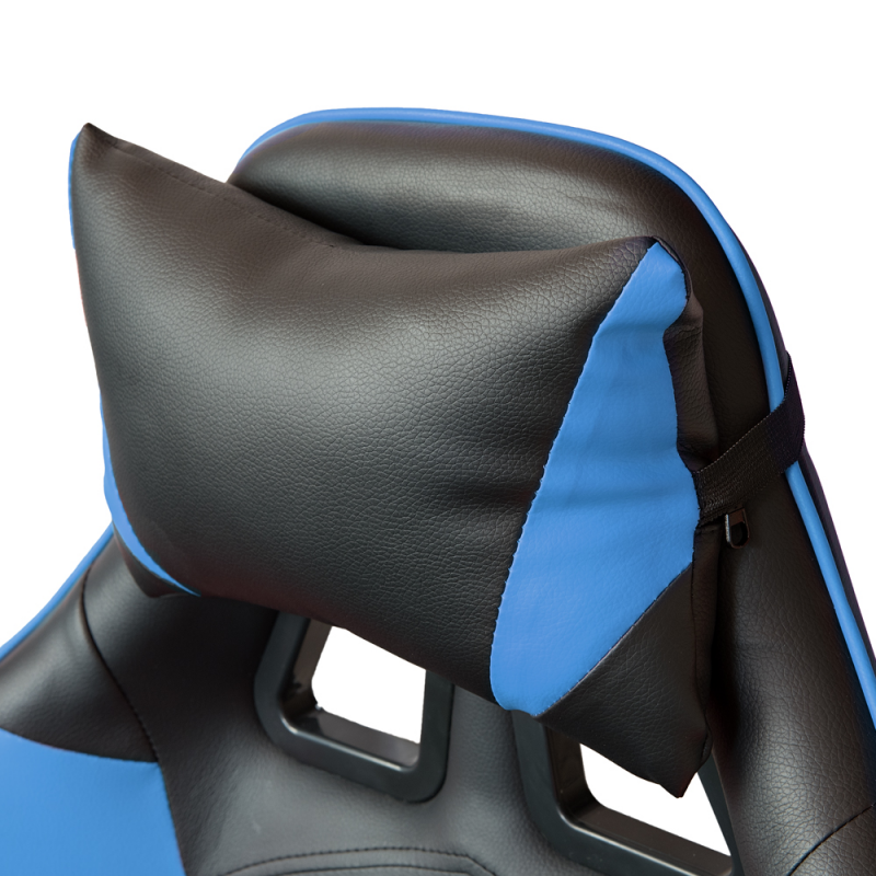 Silla gaming de oficina reclinable de ecopiel Azul y Negro 64x53x h123-133 cm