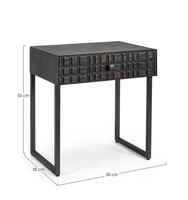 Mesita negra 1 cajón madera estilo industrial 50x35x55