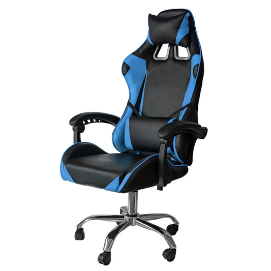 Silla gaming de oficina reclinable de ecopiel Azul y Negro 64x53x h123-133 cm