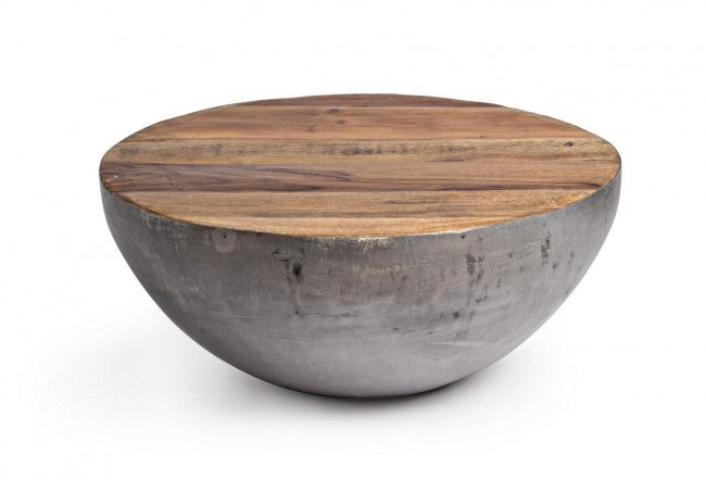 Mesa de centro gris de diseño en madera reciclada Ø70 - 32 cm