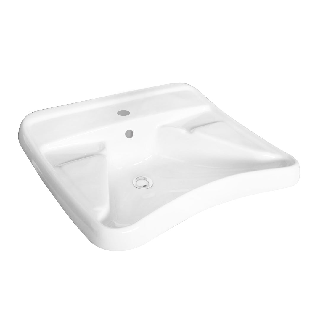 Lavabo blanco para personas con discapacidad - dimensiones L67 x D59 x H23,5 cm