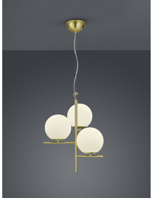 Lámpara Colgante 3Esferas Vidrio Latón Blanco Ø40 cm Pure Trio Lighting