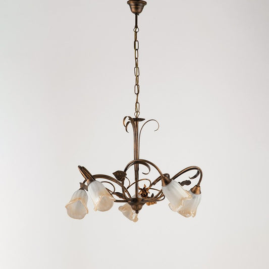 Lámpara colgante de hierro Hojas de oro marrón cinco luces 60x h47 cm