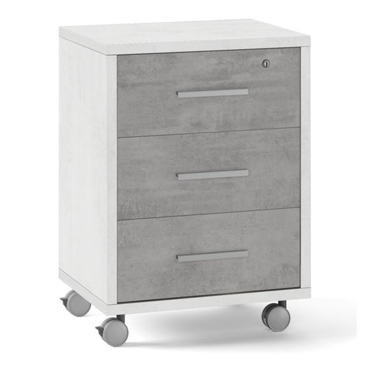 Cómoda de oficina tres cajones con ruedas Cemento Blanco 51x41x h71 cm