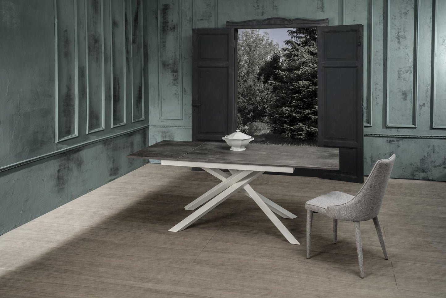 Mesa extensible de hormigón blanco grisáceo 90 cm x 140-190 cm Alt. 76 cm