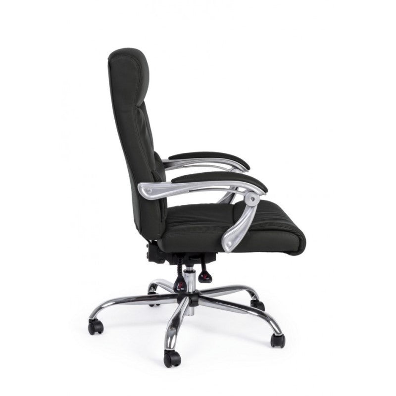 Silla de oficina reclinable en símil piel negra Lisbona con brazos