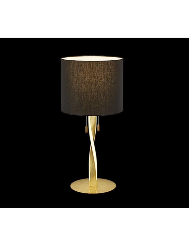 Lámpara de mesa Nandor con pantalla negra y varilla helicoidal iluminada por LED en pan de oro con interruptores separados h.62 cm Moderna