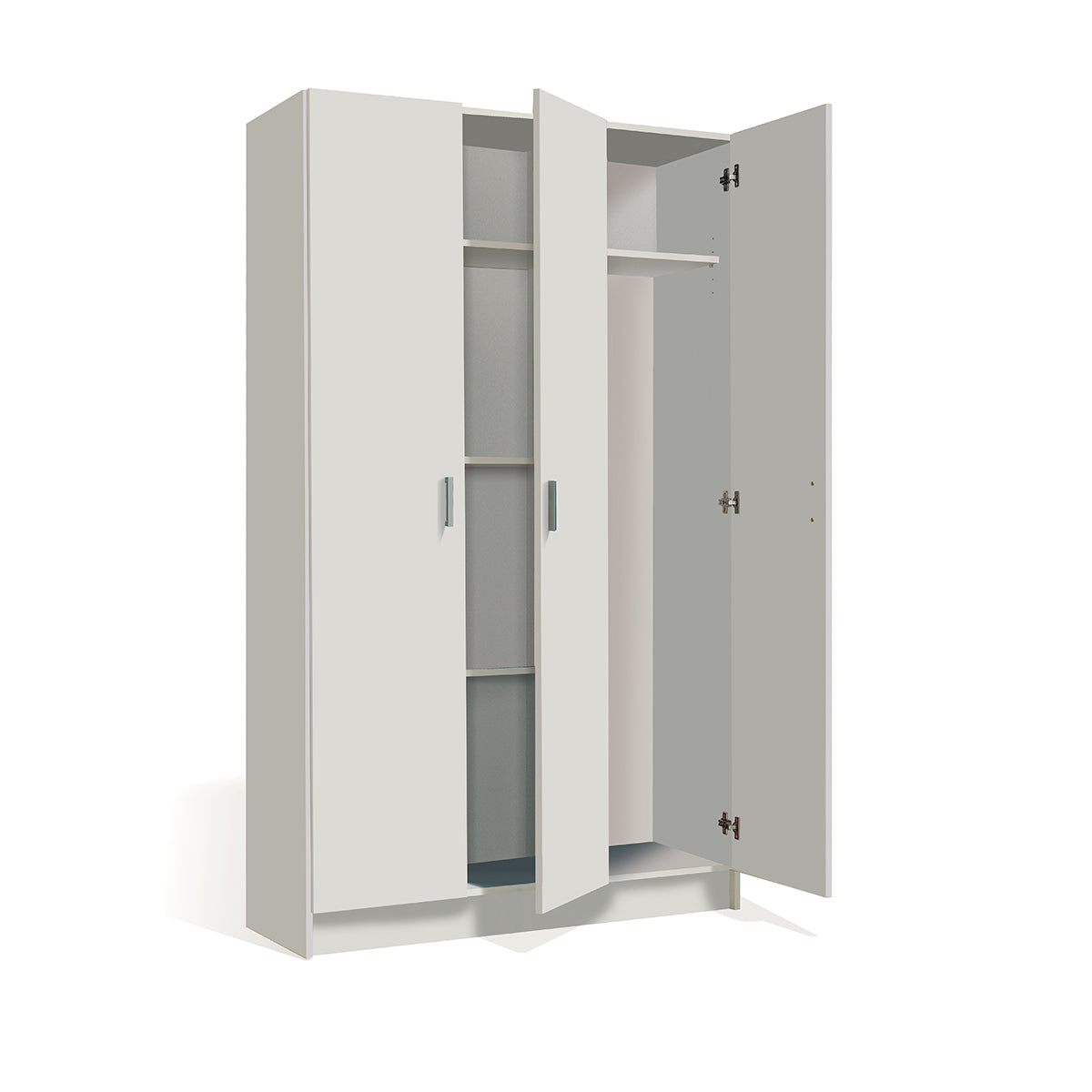 Armario multiusos con porta escobas de 3 puertas.