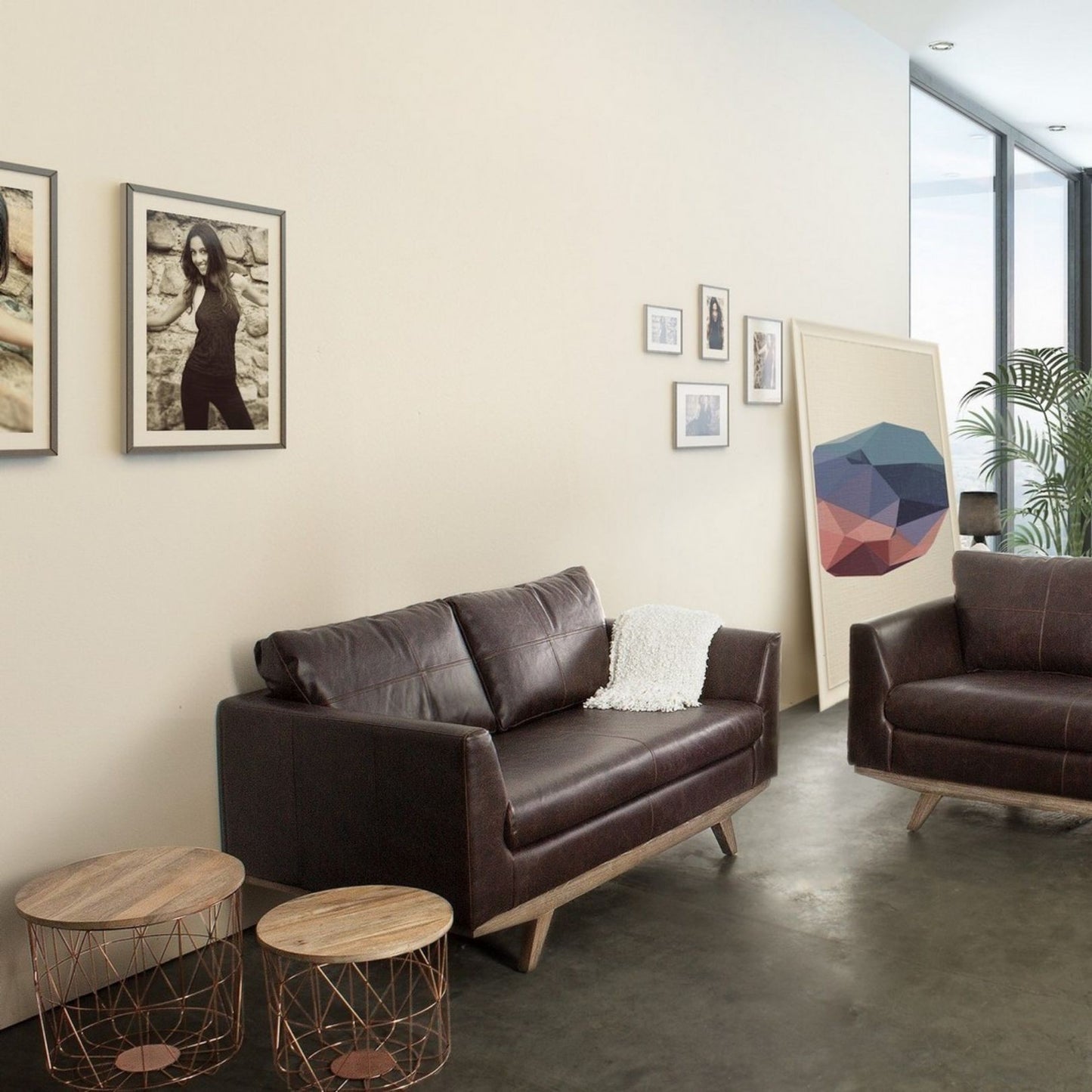 Juego de 2 mesas de centro con contenedor y tejido de cobre.