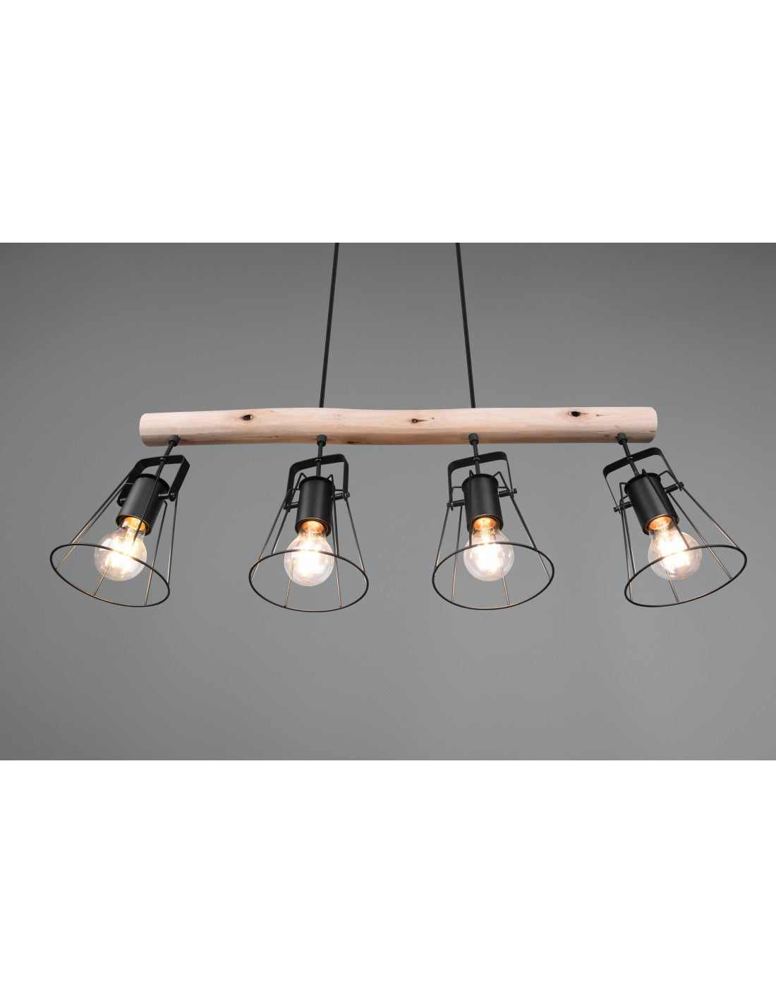 Suspensión Barra De Madera 4 Luces Jaipur Industrial Vintage Negro Y Madera Trio Iluminación