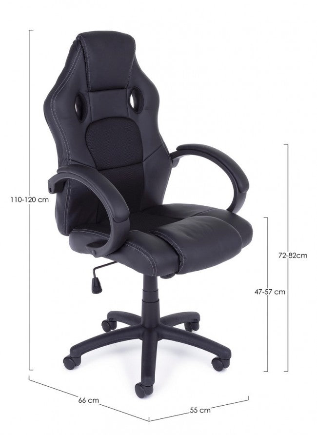 Sillón de oficina con pulseras Racing negras en símil piel.