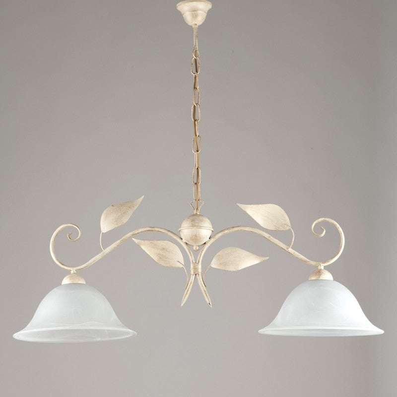 Lámpara colgante de hierro dorado marfil con dos luces 93x h34 cm