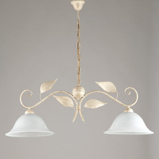 Lámpara colgante de hierro dorado marfil con dos luces 93x h34 cm