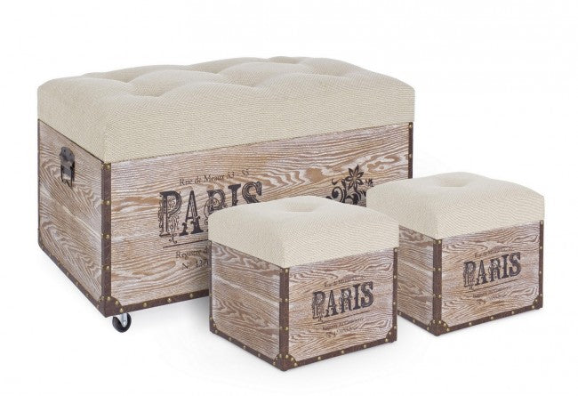 Conjunto de 3 pufs en MDF Beige TAVEL PARIS